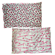 Load image into Gallery viewer, cute curlz leopard print / affirmation satin pillowcase