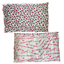 Load image into Gallery viewer, cute curlz leopard print / affirmation satin pillowcase
