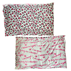 cute curlz leopard print / affirmation satin pillowcase