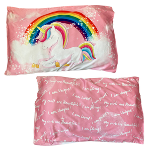 cute curlz unicorn / affirmation satin pillowcase