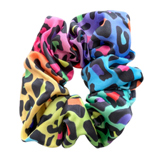 Load image into Gallery viewer, Rainbow leopard satin scrunchie
